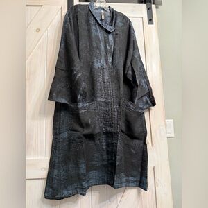 NWT CYNTHIA ASHBY LINEN DRESS size 1 L  “Plaid Husdon” dramatic blue and black